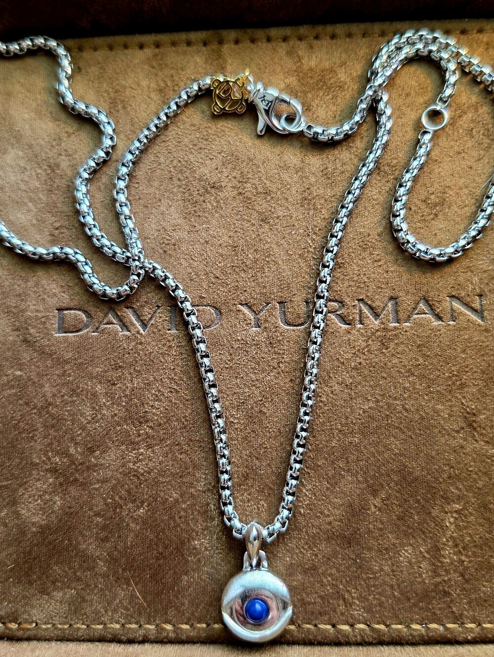 David Yurman Evil Eye Silver Amulet On A DY Box Chain 22" 2.7mm